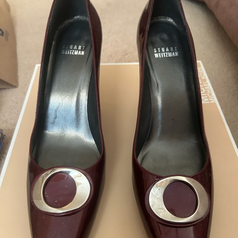 Stuart Weitzman Brown Heels with Circular Embellishment
